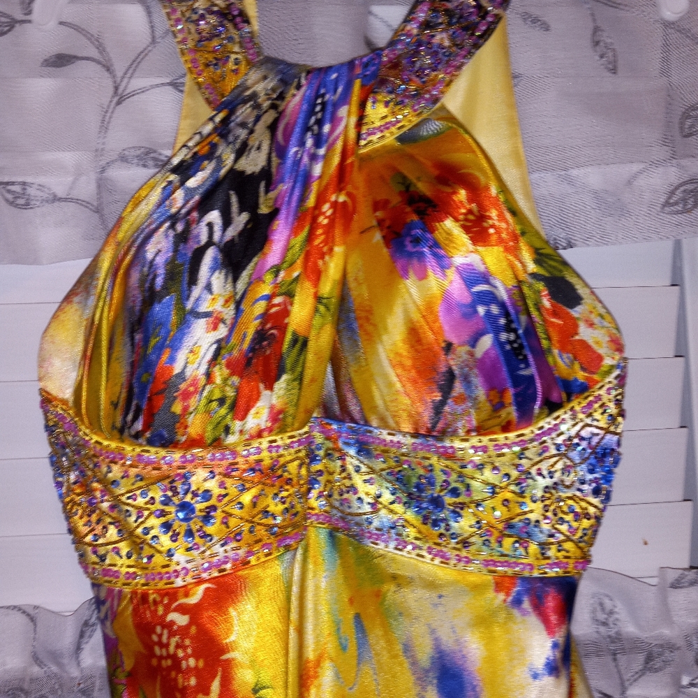 Camille la vic size 6 floral floor length gown
